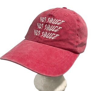YES SAUCE pink red baseball hey cap adjustable buckle strap in back